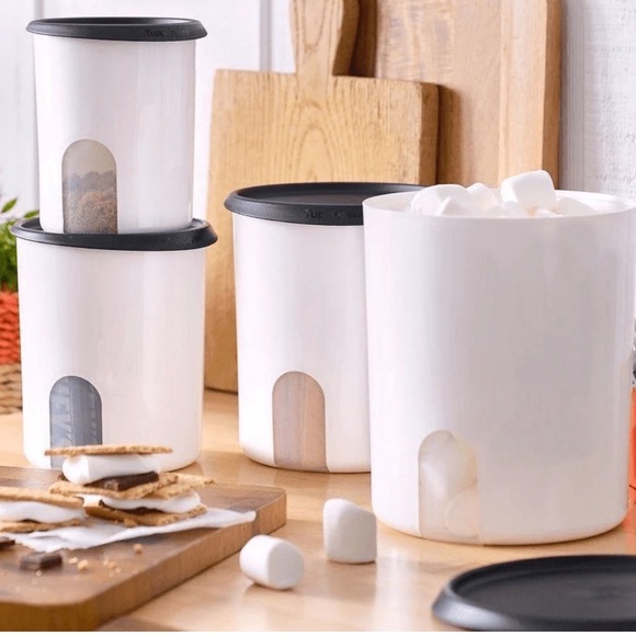 NIP SET OF 4 TUPPERWARE ONE TOUCH® REMINDER CANISTER SET/BLACK - Picture 2 of 4